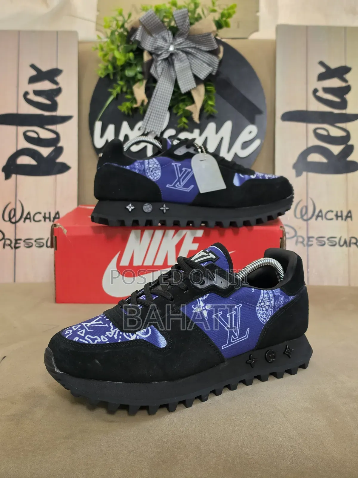 LV Louis Vuitton Run 55 Blue Bandana Black Sneaker 38_45