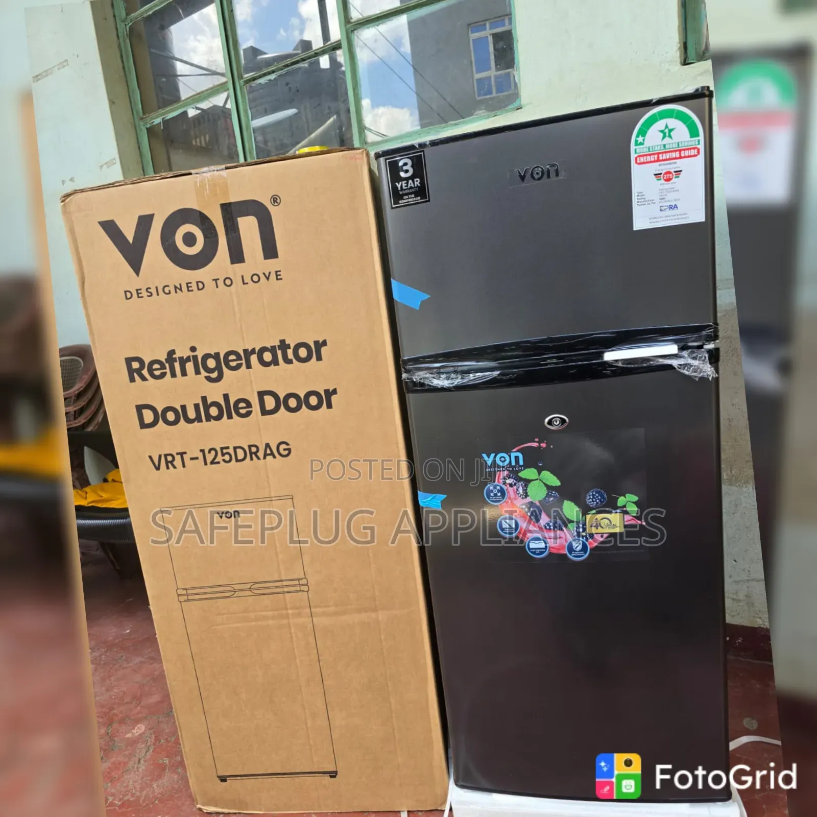 Von 125L Direct Cool Double Door Fridge