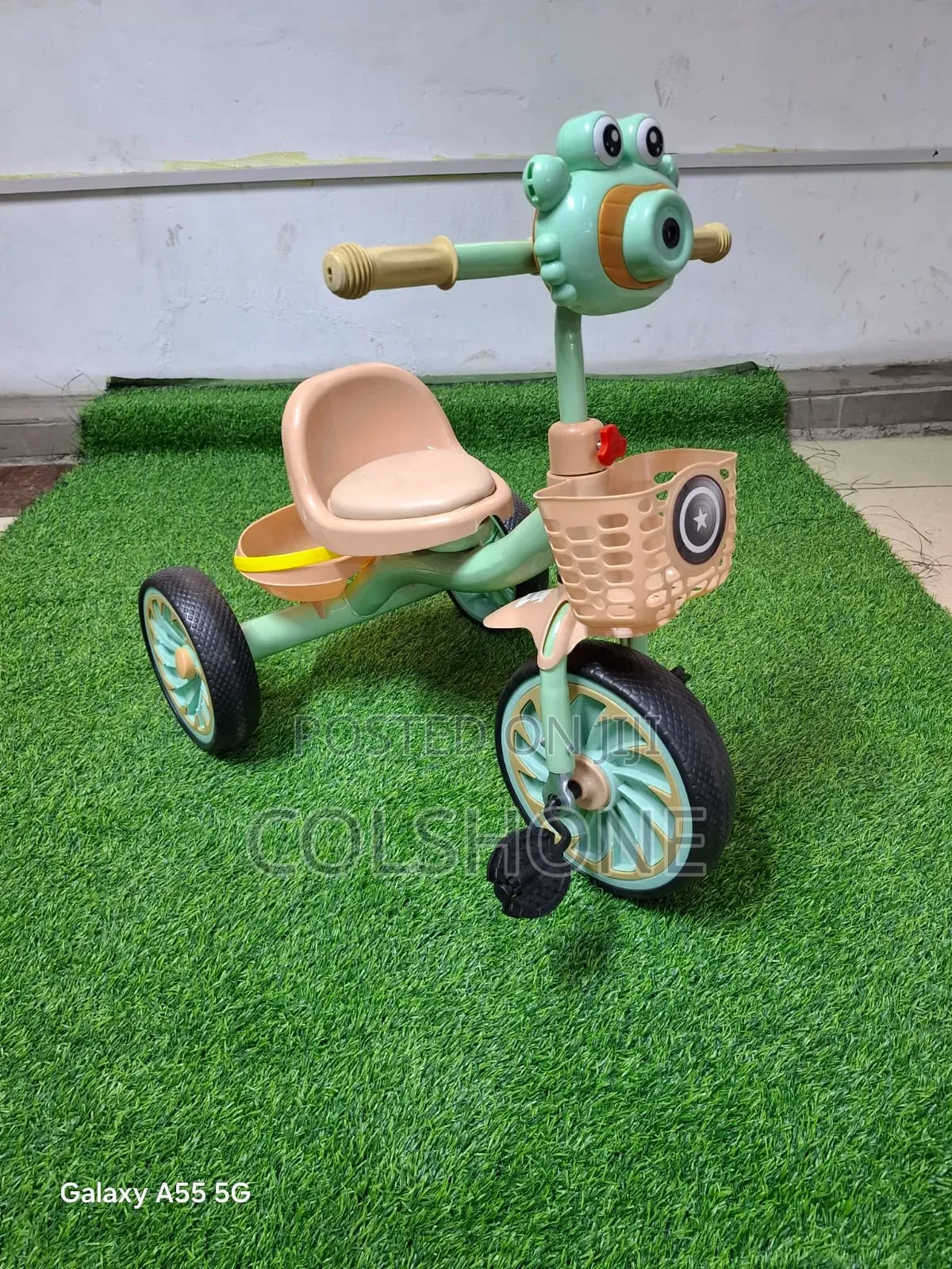 Kids Mint Green Tricycle With Dual Storage Baskets