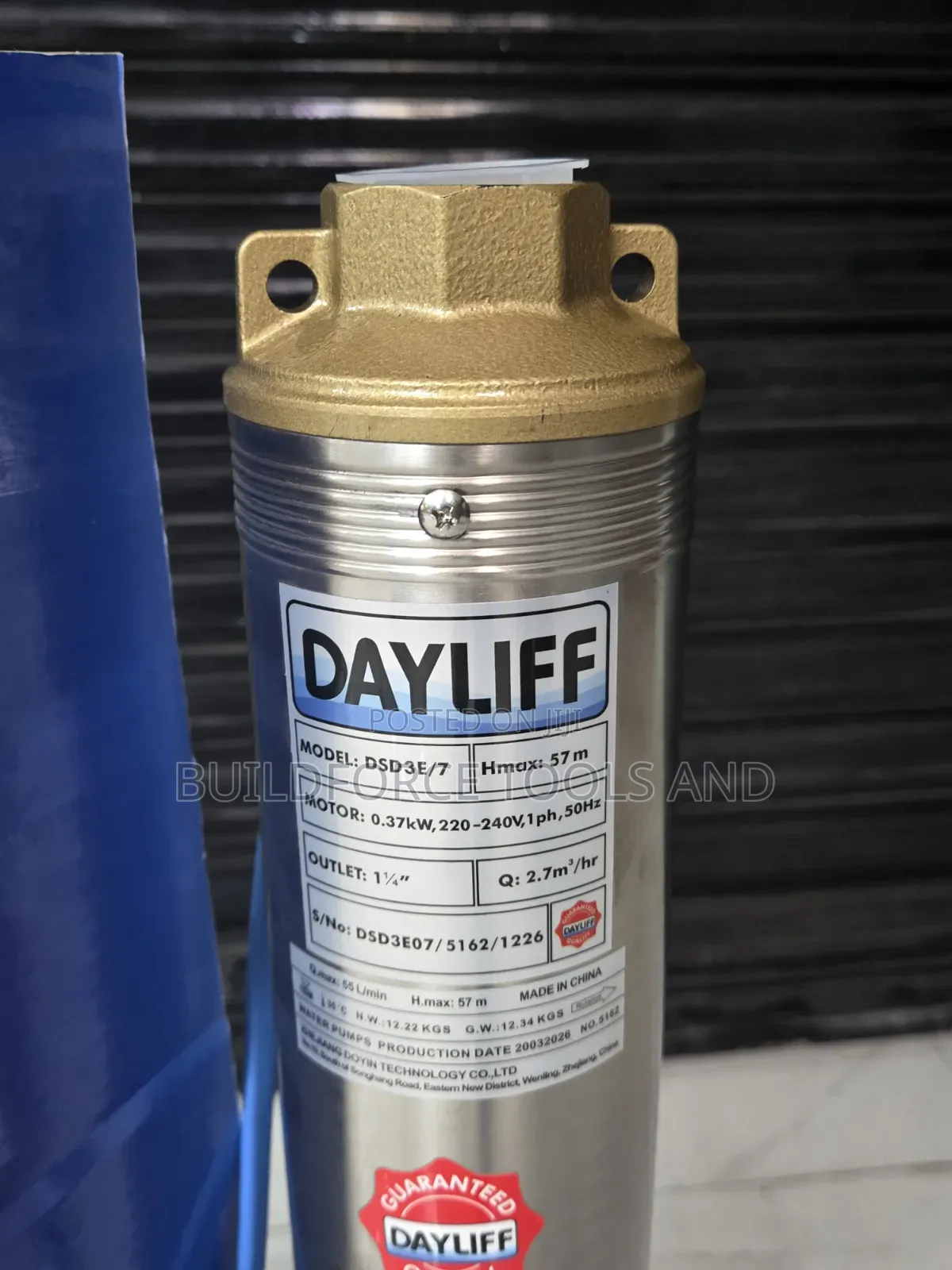 Dayliff 0.37kW, 0.5HP DSD3E/7 Submersible Borehole Pump