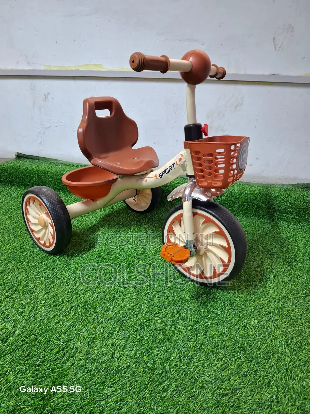 Kids Brown Tricycle With High-Back Seat, Front Basket