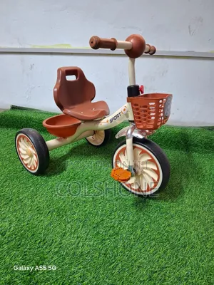 Kids Brown Tricycle With High-Back Seat, Front Basket