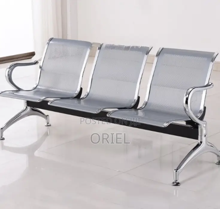 Office Bench : 3 Seat Metal Modern Steel Frame Bench
