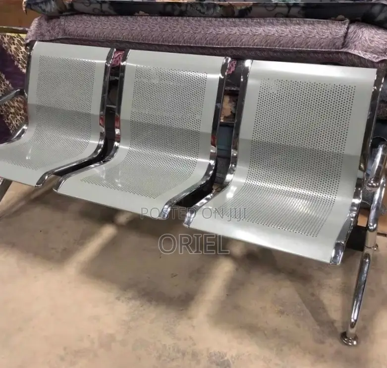 Office Bench : 3 Seat Metal Modern Steel Frame Bench