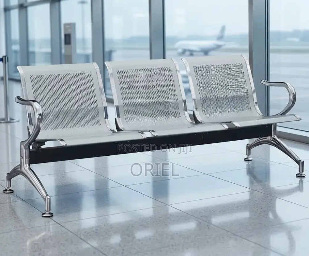 Office Bench : 3 Seat Metal Modern Steel Frame Bench