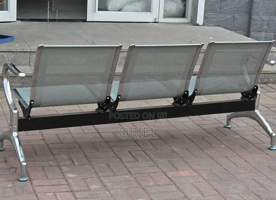 Office Bench : 3 Seat Metal Modern Steel Frame Bench