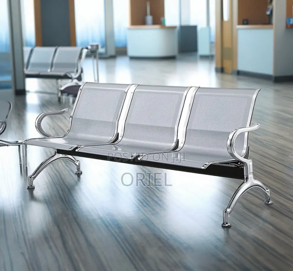Office Bench : 3 Seat Metal Modern Steel Frame Bench