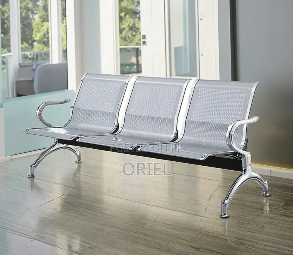 Office Bench : 3 Seat Metal Modern Steel Frame Bench