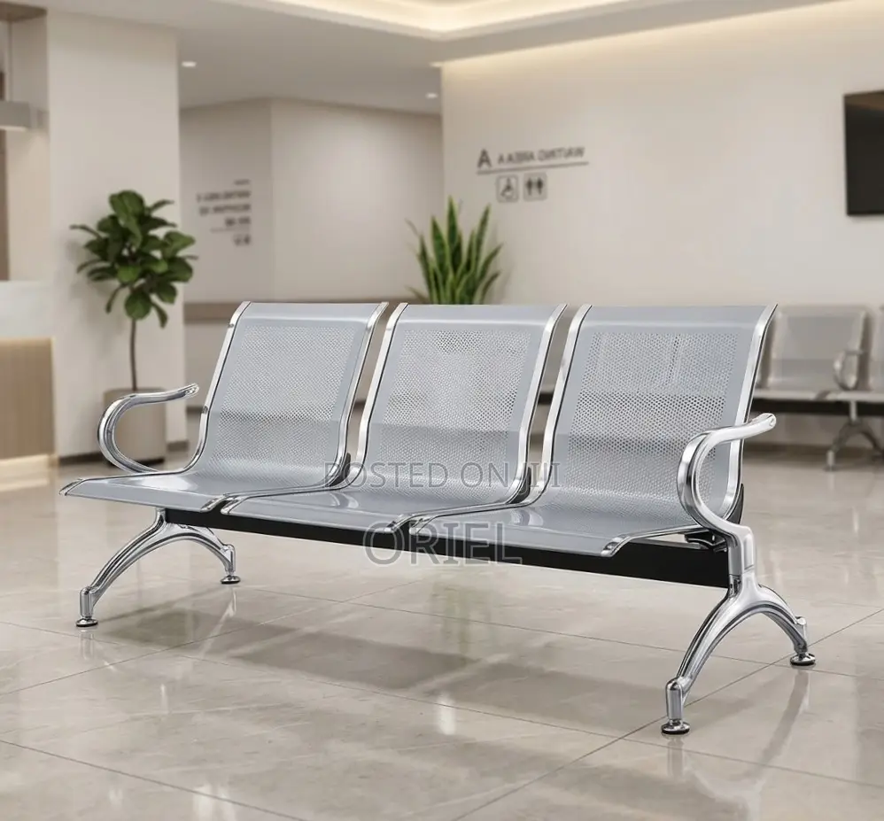 Office Bench : 3 Seat Metal Modern Steel Frame Bench