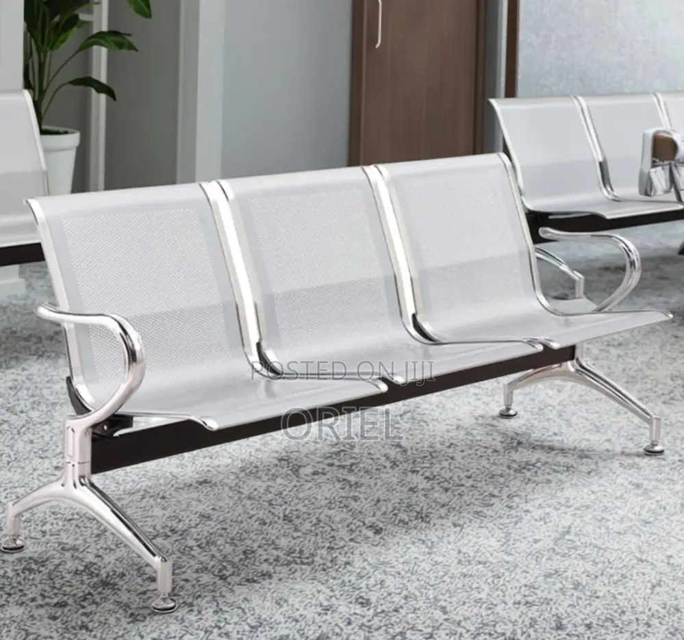 Office Bench : 3 Seat Metal Modern Steel Frame Bench