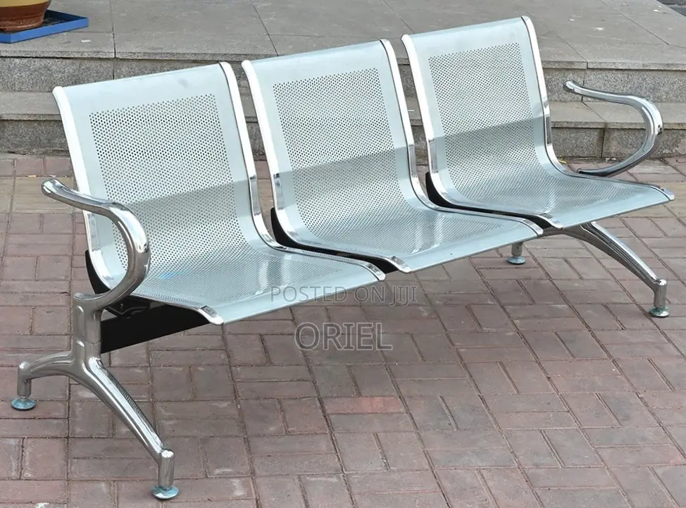 Office Bench : 3 Seat Metal Modern Steel Frame Bench