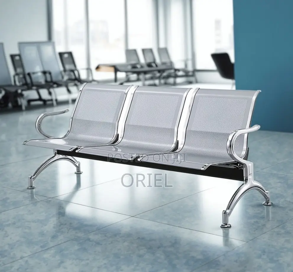 Office Bench : 3 Seat Metal Modern Steel Frame Bench