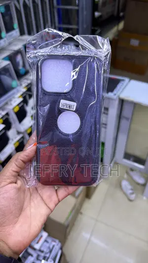 Black Faux-Leather MagSafe Phone Case With a Cutout and a "16PROMAX
