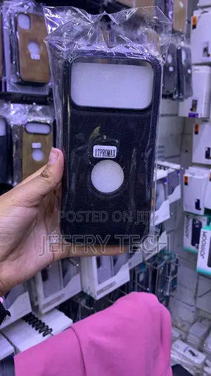 Black Faux-Leather MagSafe Phone Case With a Cutout and a "16PROMAX