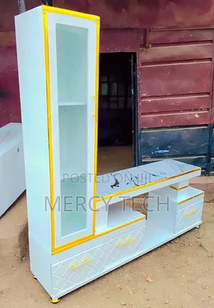 New Executive Marble-Coated TV Stand With Shelf Cabinets