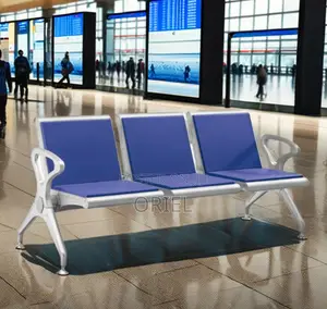 3-Seater Leather Padded Waiting Bench : Blue Bench