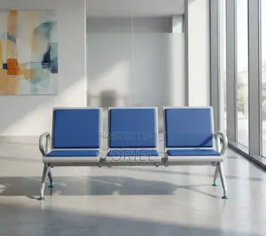 3-Seater Leather Padded Waiting Bench : Blue Bench