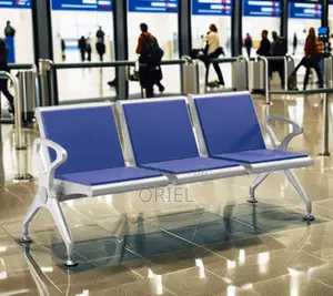 3-Seater Leather Padded Waiting Bench : Blue Bench