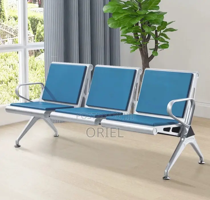 3-Seater Leather Padded Waiting Bench : Blue Bench