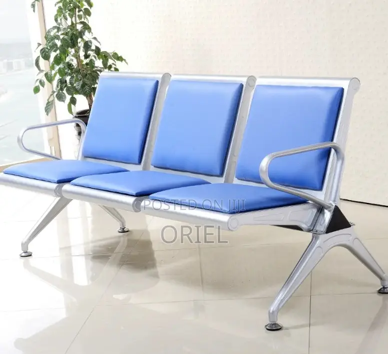 3-Seater Leather Padded Waiting Bench : Blue Bench