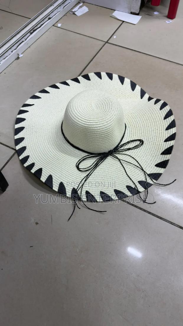 Cream With Black Pattern Summer Beach Womens Hats at 700