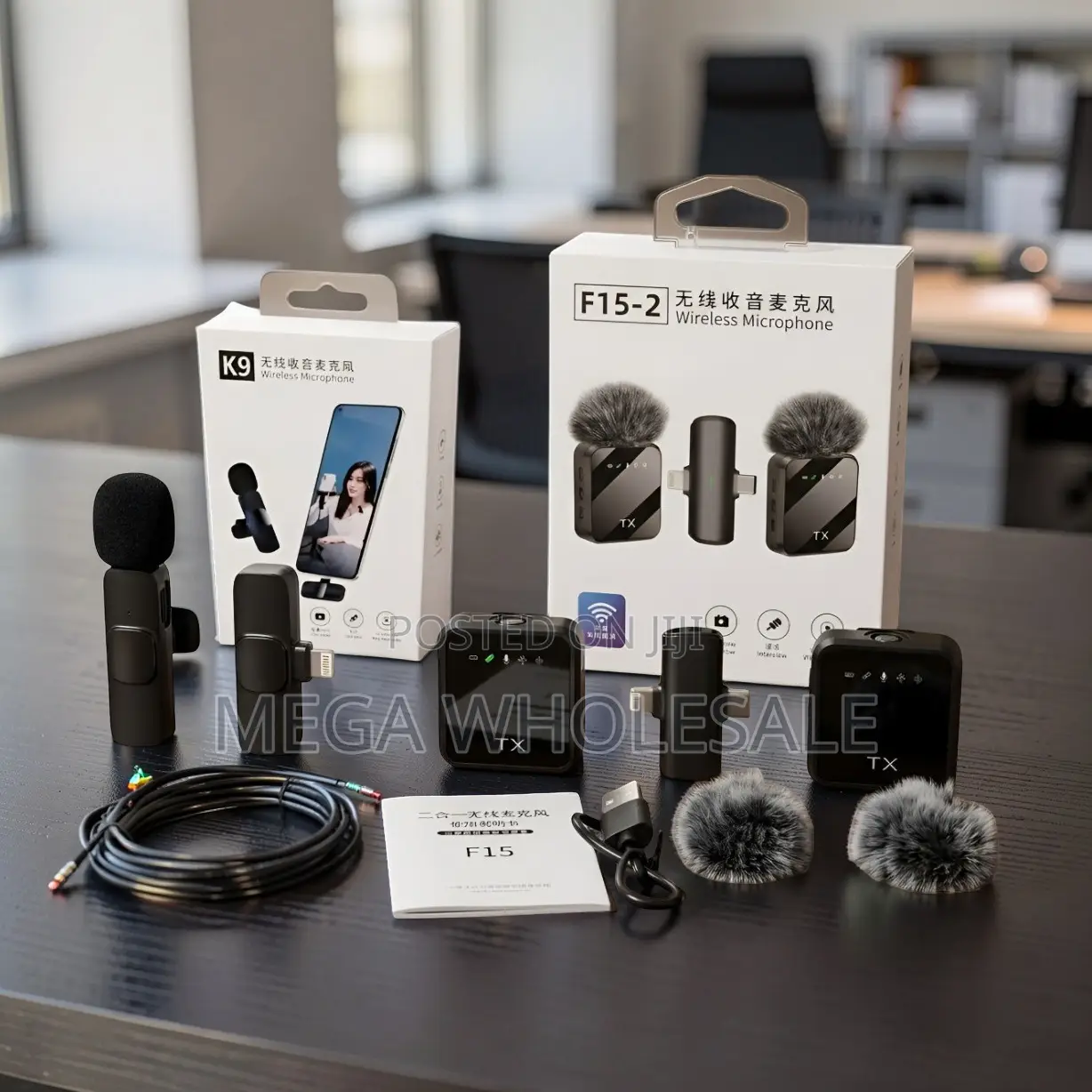 ,F15-2 Wireless Lavalier Microphone 2TX for Phone Vlogs Set.
