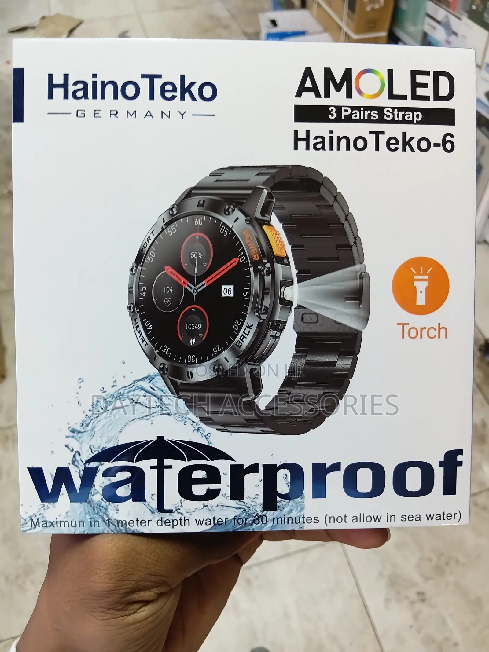 HainoTeko-6 (HainoTeko Germany) AMOLED Smartwatch With 3 Straps.