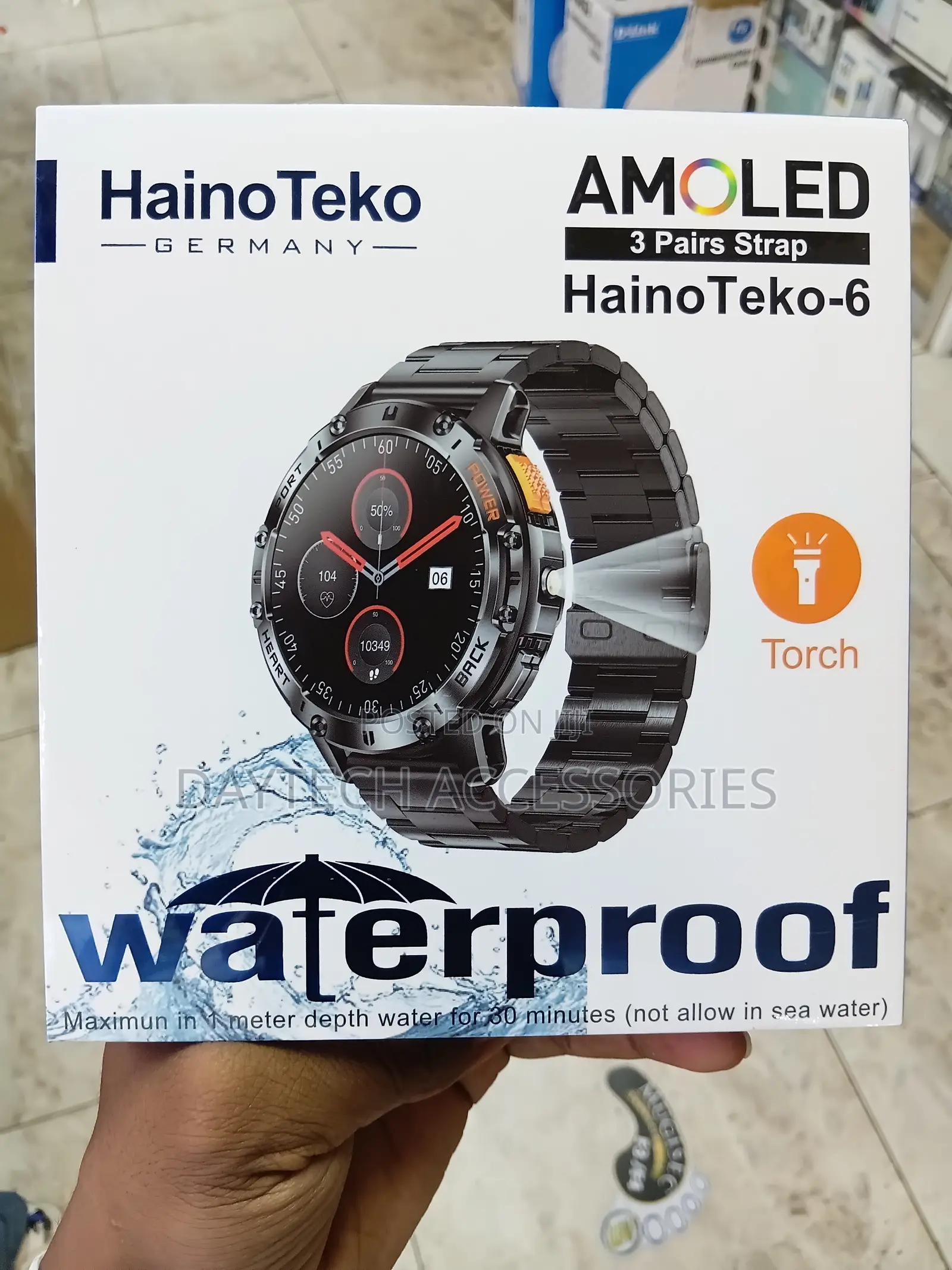 HainoTeko-6 (HainoTeko Germany) AMOLED Smartwatch With 3 Straps.