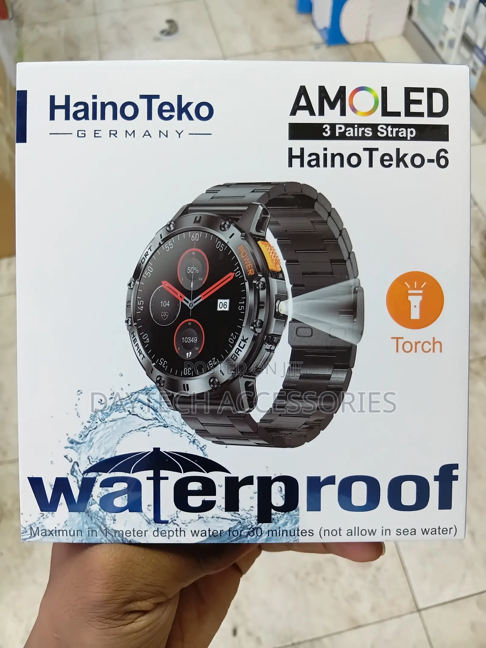 HainoTeko-6 (HainoTeko Germany) AMOLED Smartwatch With 3 Straps.