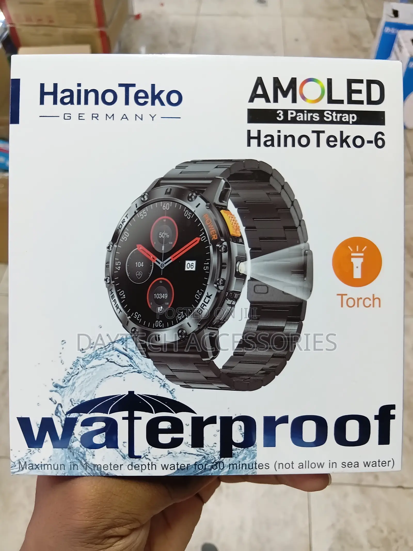 Haino Teko -6 Waterproof Super Slim Smart Watch With 3 Straps - Black