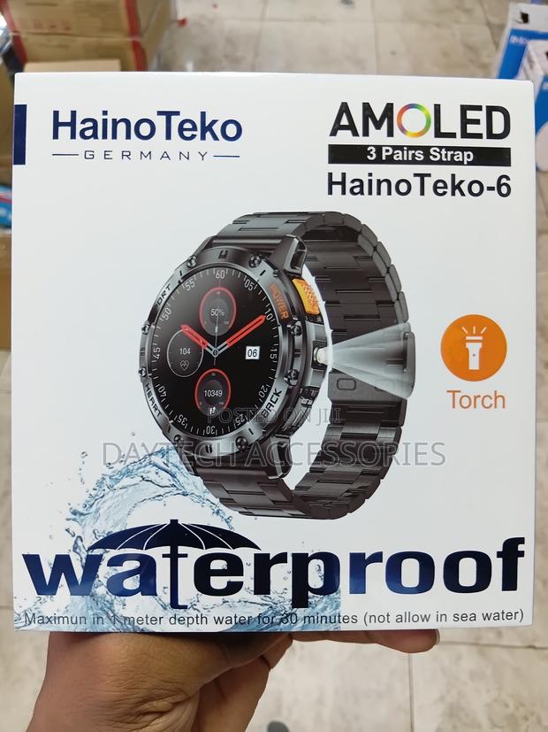 Haino Teko -6 Waterproof Super Slim Smart Watch With 3 Straps - Black