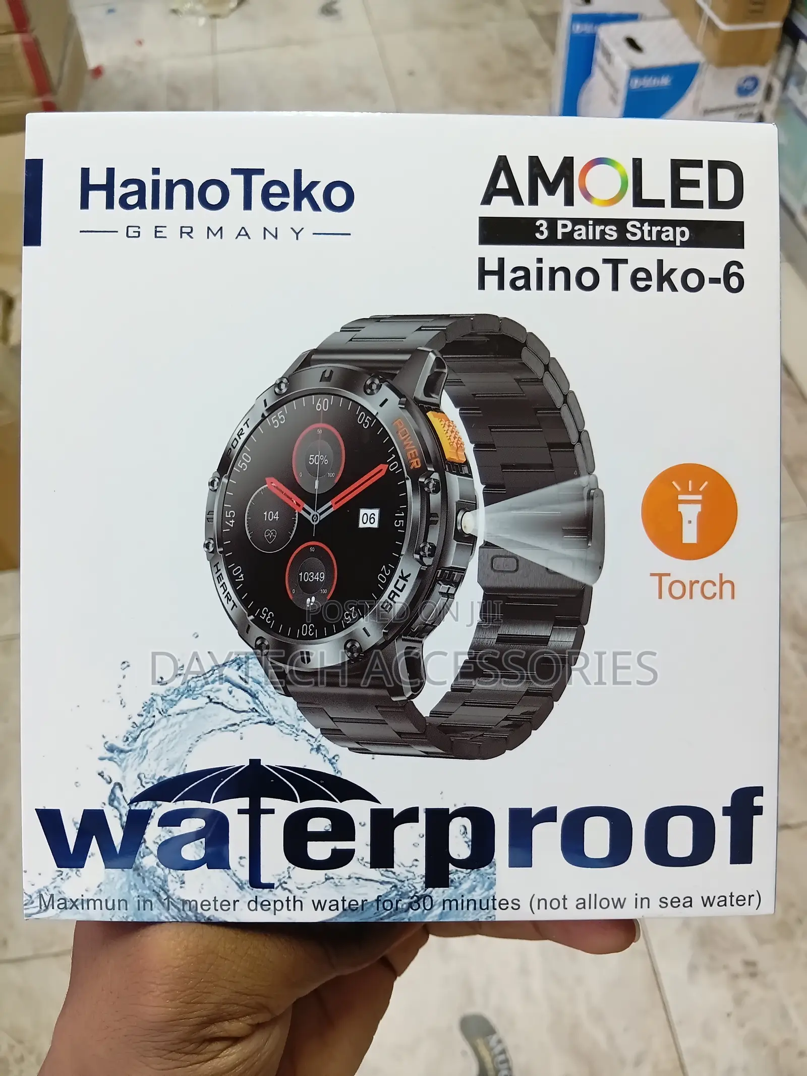 Haino Teko -6 Waterproof Super Slim Smart Watch With 3 Straps - Black