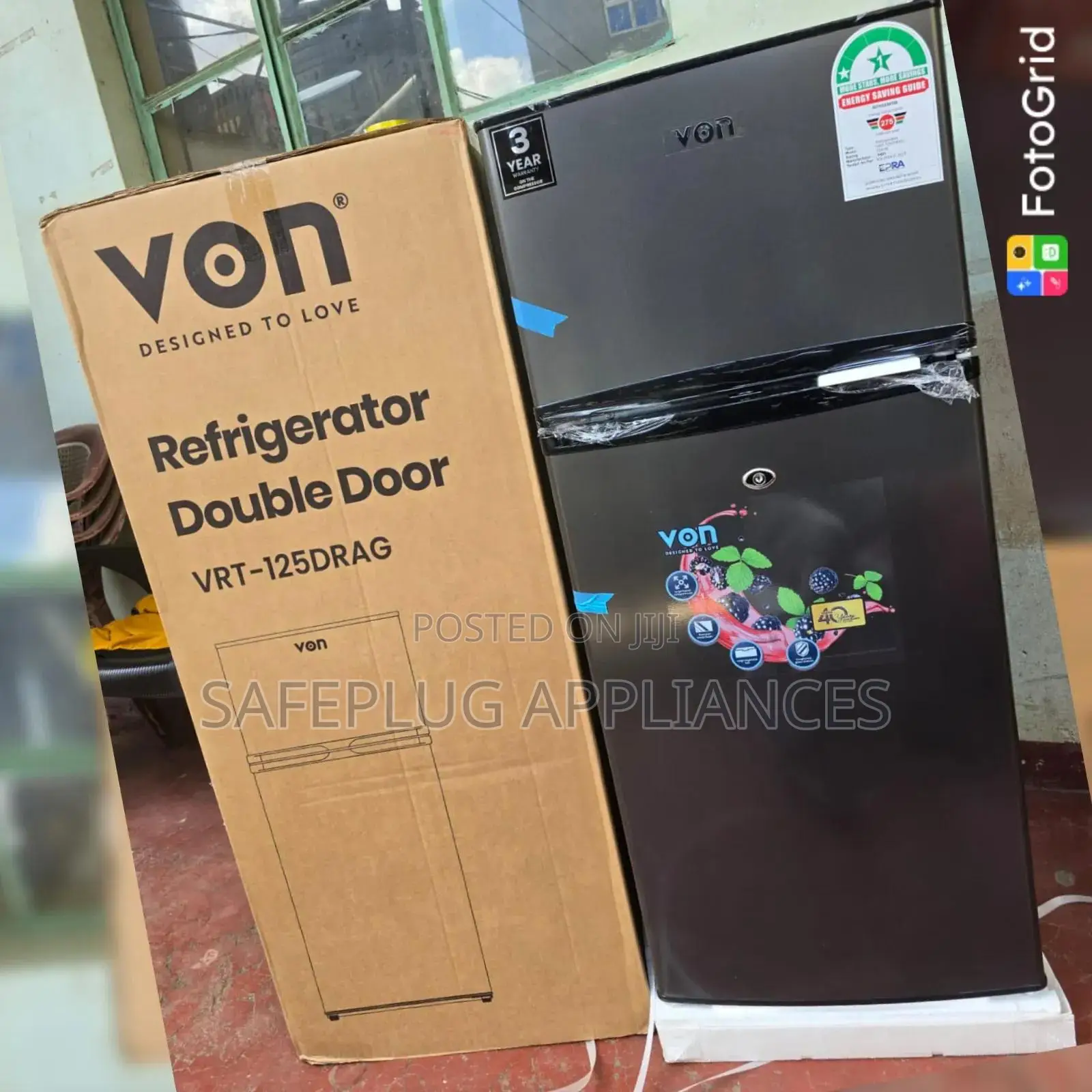 Von 125L Double Door Direct Cool Refrigerator