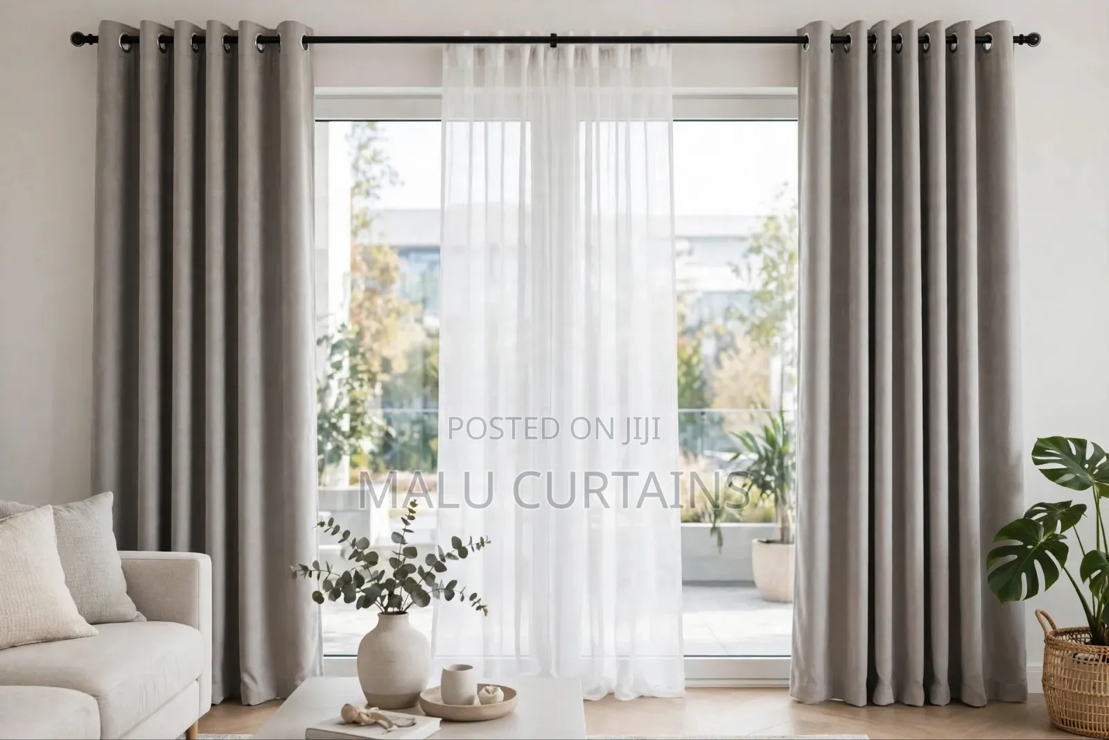 Light Grey Heavy Matte Curtain With Sheer at 1,550