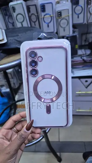 Pink Electroplated Clear Case With a Magnetic Ring for the Galaxy A55