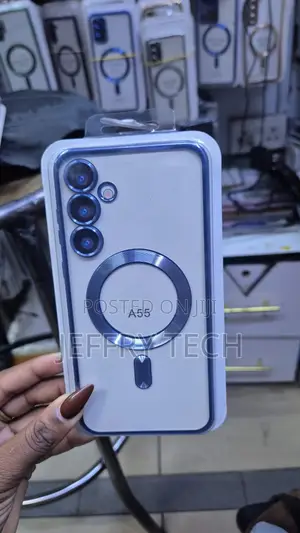 Pink Electroplated Clear Case With a Magnetic Ring for the Galaxy A55