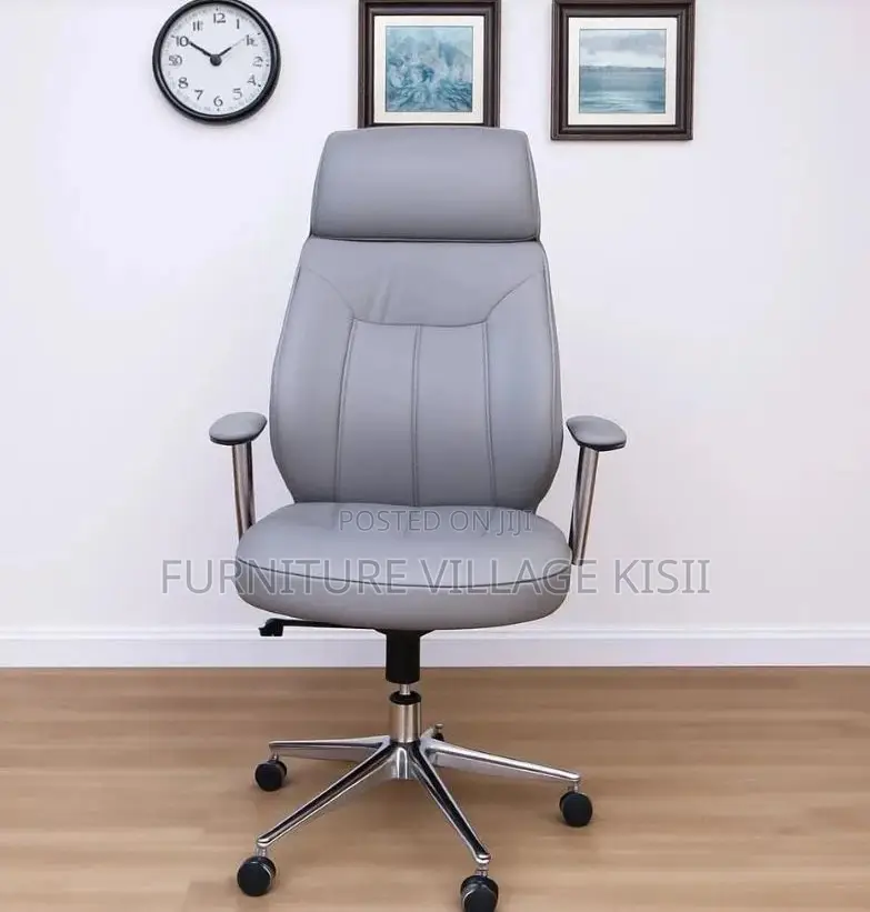 Office Chair; Gray Leather Executive Chair
