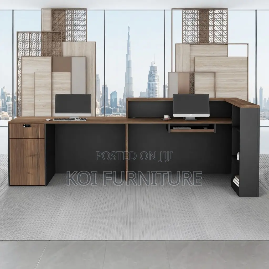 Reception Desk; 1800mm Brown Reception Table With Spacious Drawers
