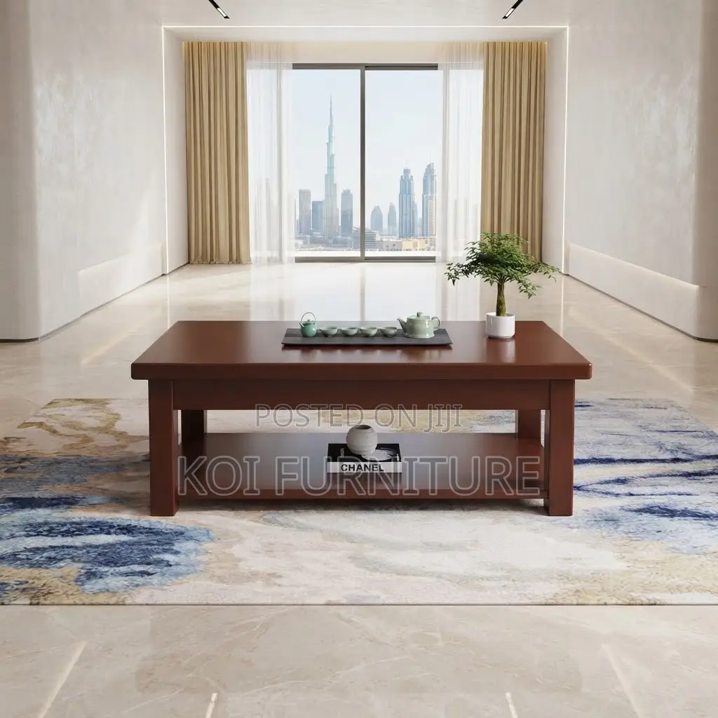 Coffee Table; Executive Mahogany Brown Polished Modern Coffee Table