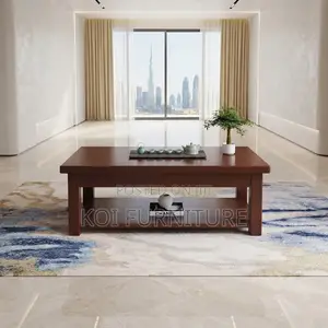 Coffee Table; Executive Mahogany Brown Polished Modern Coffee Table
