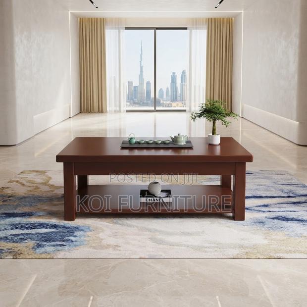 Coffee Table; Executive Mahogany Brown Polished Modern Coffee Table