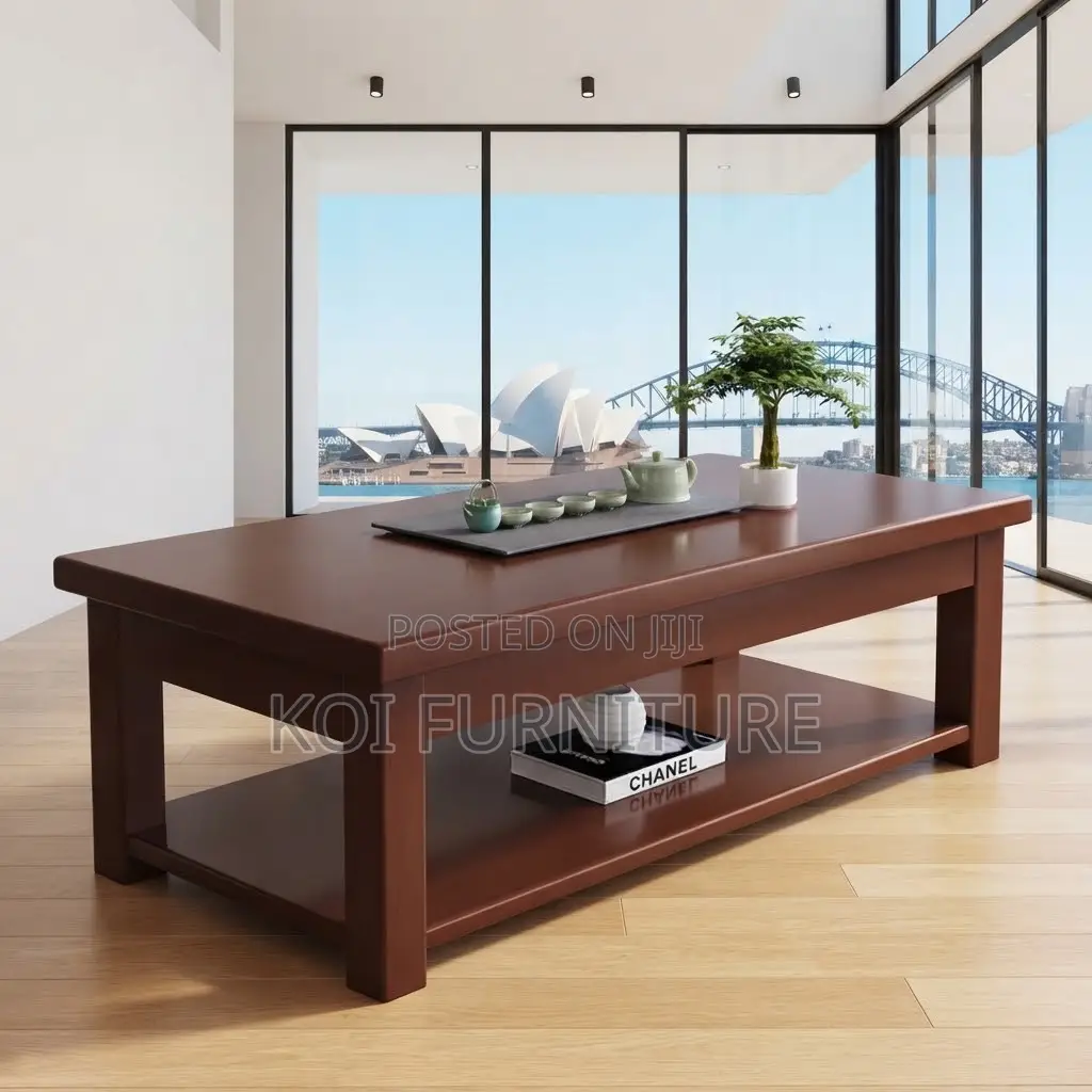 Coffee Table; Executive Mahogany Brown Polished Modern Coffee Table