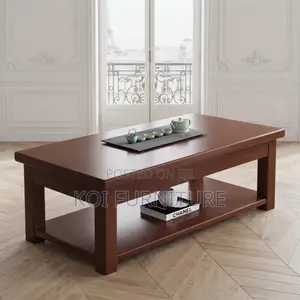 Coffee Table; Executive Mahogany Brown Polished Modern Coffee Table
