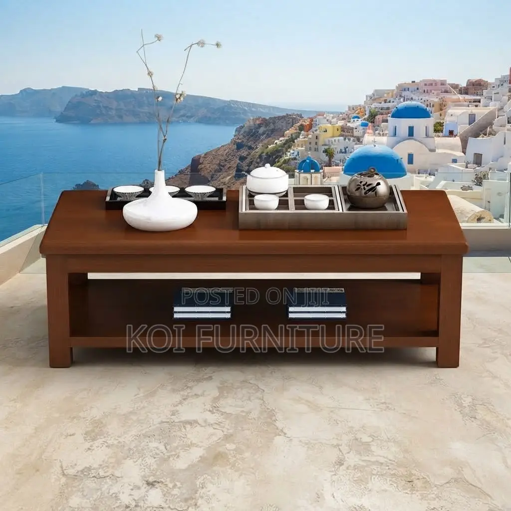 Coffee Table; Executive Mahogany Brown Polished Modern Coffee Table