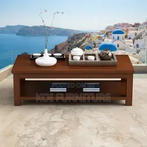 Coffee Table; Executive Mahogany Brown Polished Modern Coffee Table