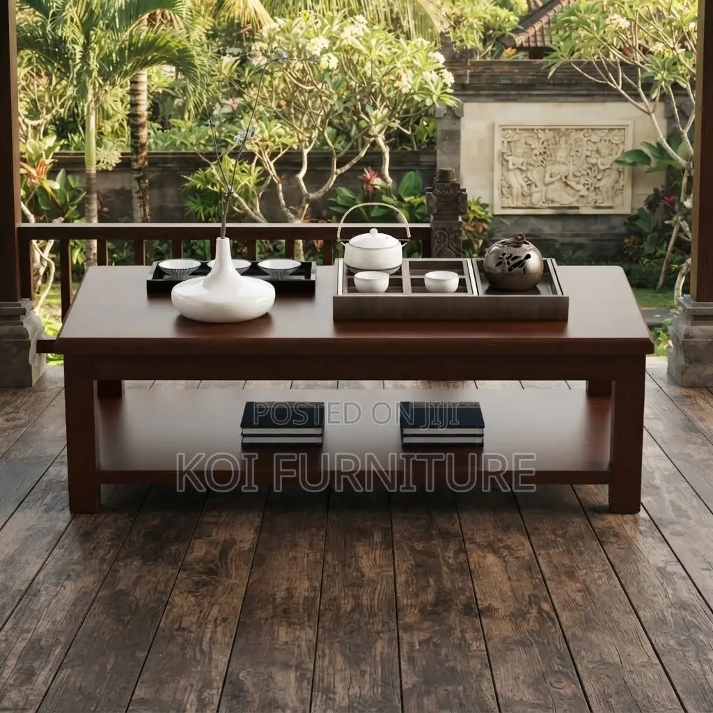 Coffee Table; Executive Mahogany Brown Polished Modern Coffee Table