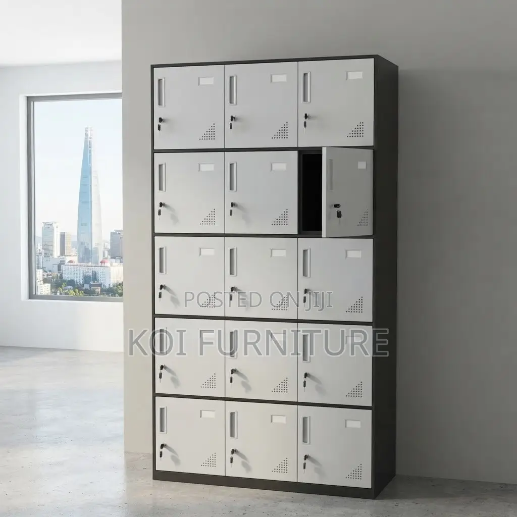 Office Cabinet; Fifteen Lockers Grey Office Files Documnets Cabinet