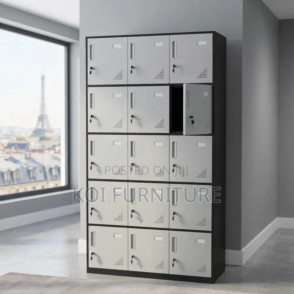Office Cabinet; Fifteen Lockers Grey Office Files Documnets Cabinet