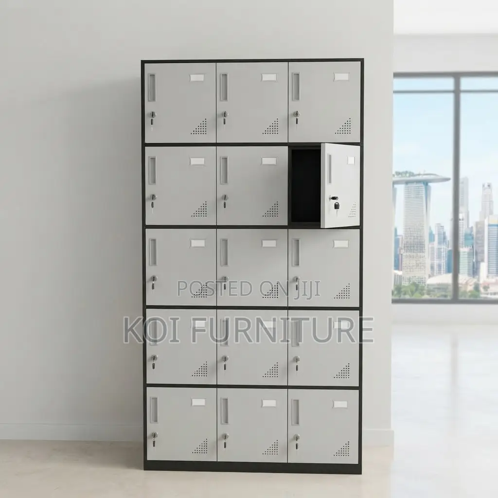 Office Cabinet; Fifteen Lockers Grey Office Files Documnets Cabinet