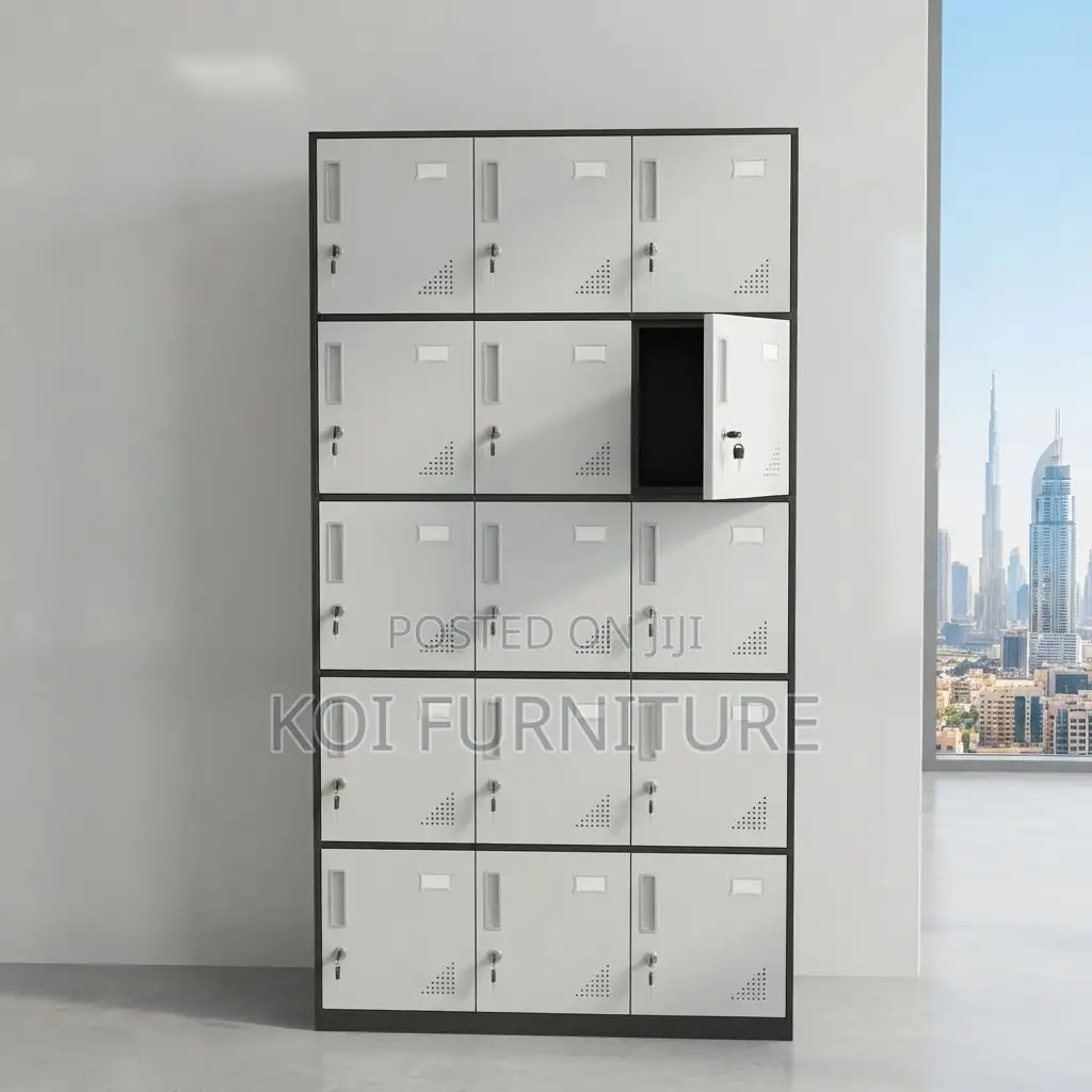Office Cabinet; Fifteen Lockers Grey Office Files Documnets Cabinet